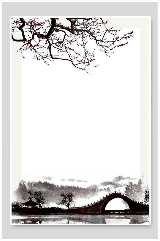 黑灰树枝简约留白创意高端古风背景