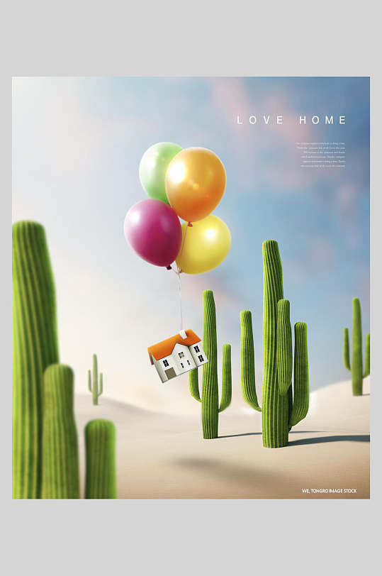 沙漠仙人掌气球房产海报