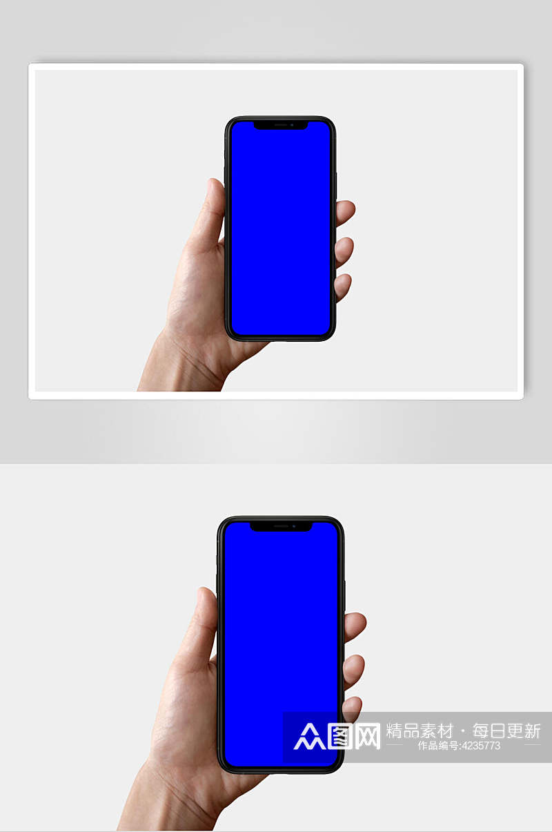 黑蓝简约大气高端手指手机屏幕样机素材