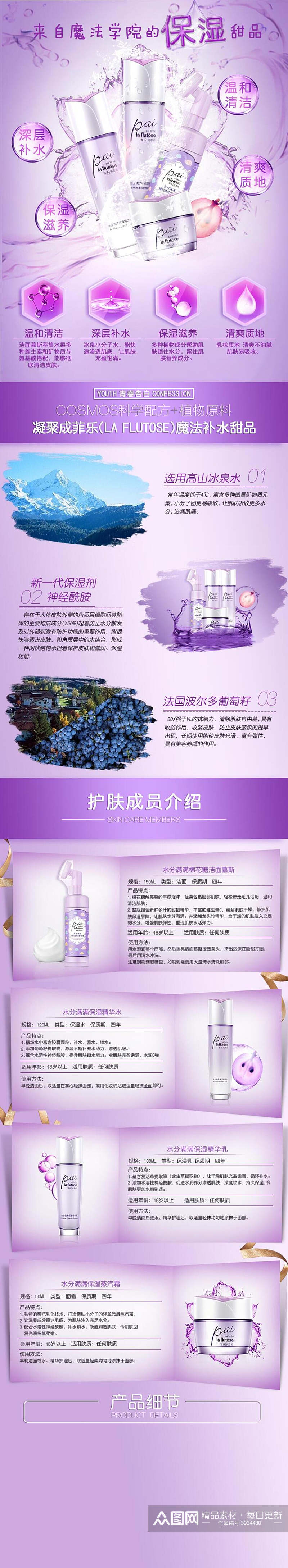 创意补水甜品美妆护肤电商详情页素材