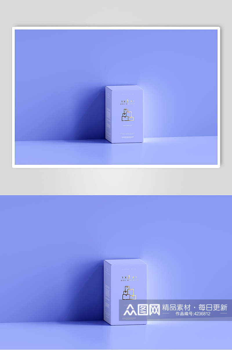 盒子阴影蓝色清新长方形盒子样机素材