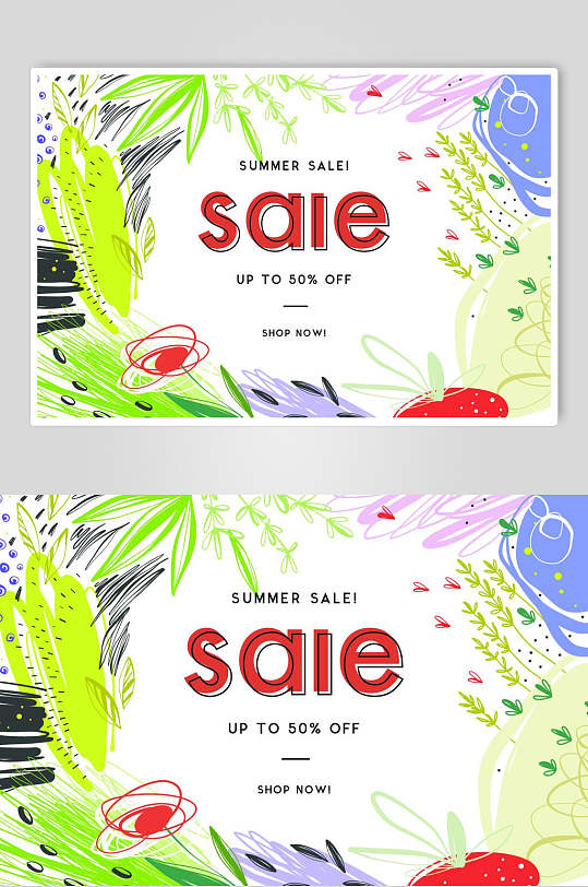 手绘扁平风促销矢量海报