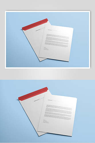 红蓝白色英文大气高端纸张信封样机
