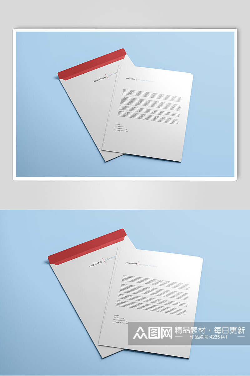 红蓝白色英文大气高端纸张信封样机素材