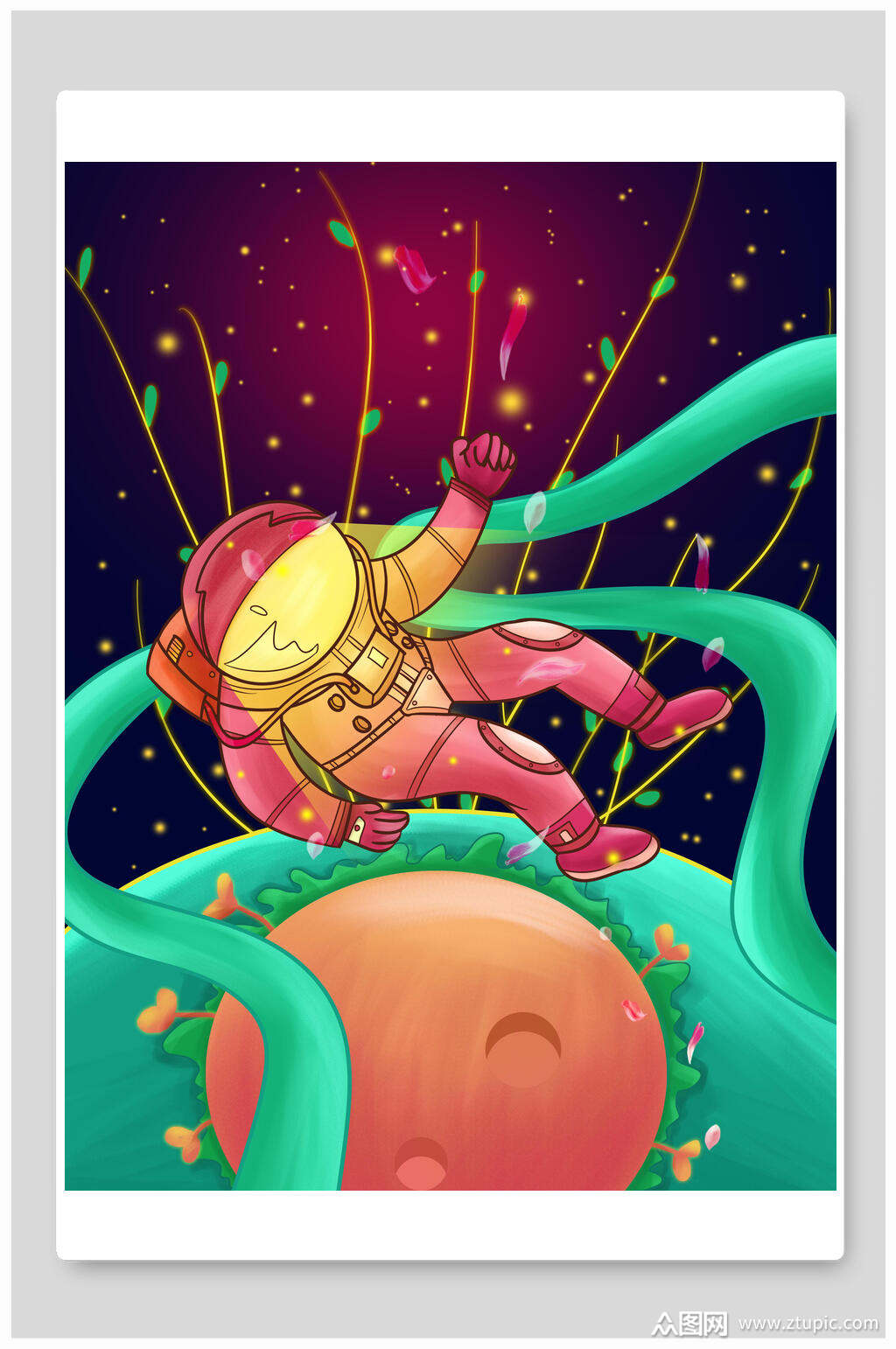 花朵植物时尚卡通太空宇宙星球插画素材