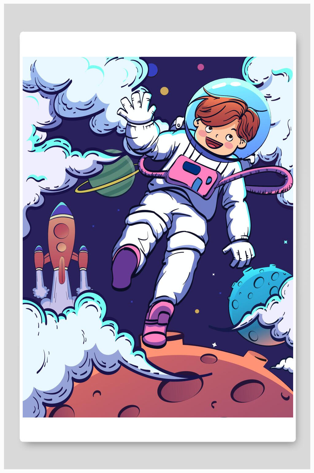 炫酷火箭大气卡通太空宇宙插画素材
