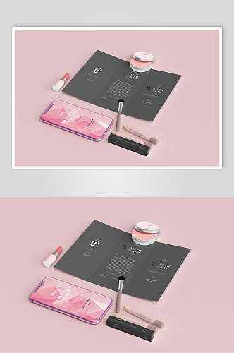 纸张工具粉色大气高端化妆品样机