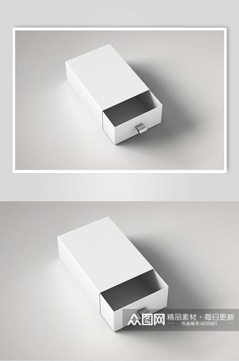 纯白长方形抽拉盒包装样机素材