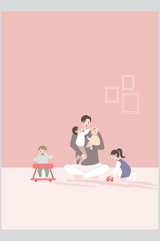 玩具家庭亲子互动插画矢量素材