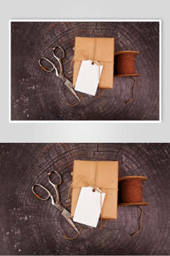 剪刀绳子纹理清新牛皮纸盒包装样机