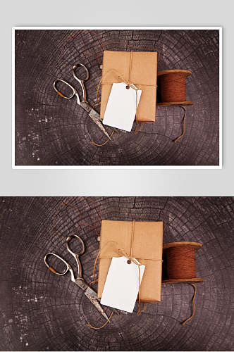 剪刀绳子纹理清新牛皮纸盒包装样机