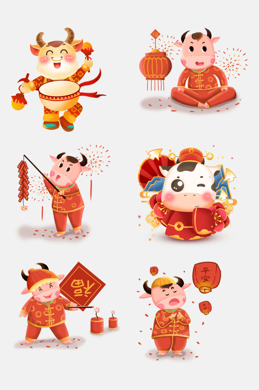 可爱牛年卡通形象插画免抠素材素材