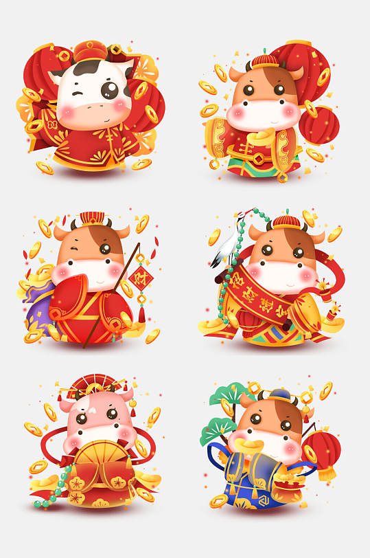 q版红色牛年卡通形象插画免抠素材