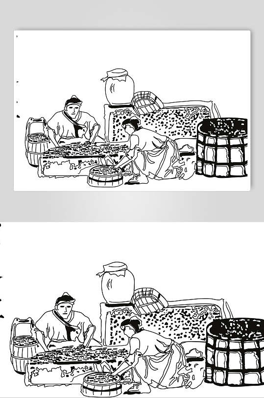 复古酿酒工艺流程矢量线描图素材