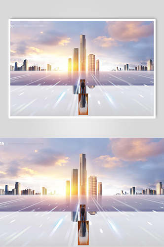 阳光渐变现代城市建筑光效海报