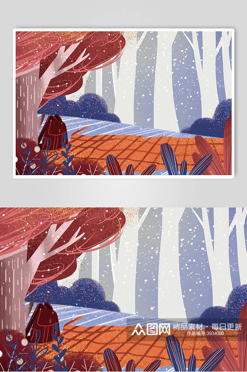 创意森林下雪唯美梦幻插画素材