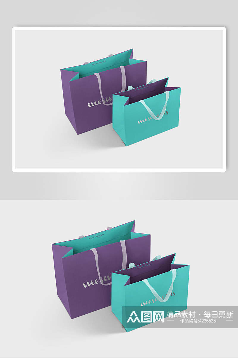 紫色精美礼品礼物袋品牌包装盒样机素材