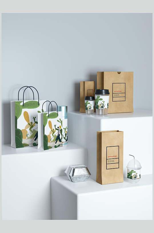 袋子吸管展台简约精致组合包装样机