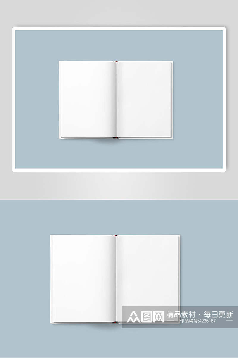 蓝白打开大气高端书籍封面内页样机素材