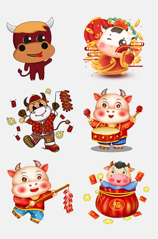 q版红色牛年卡通形象插画免抠素材