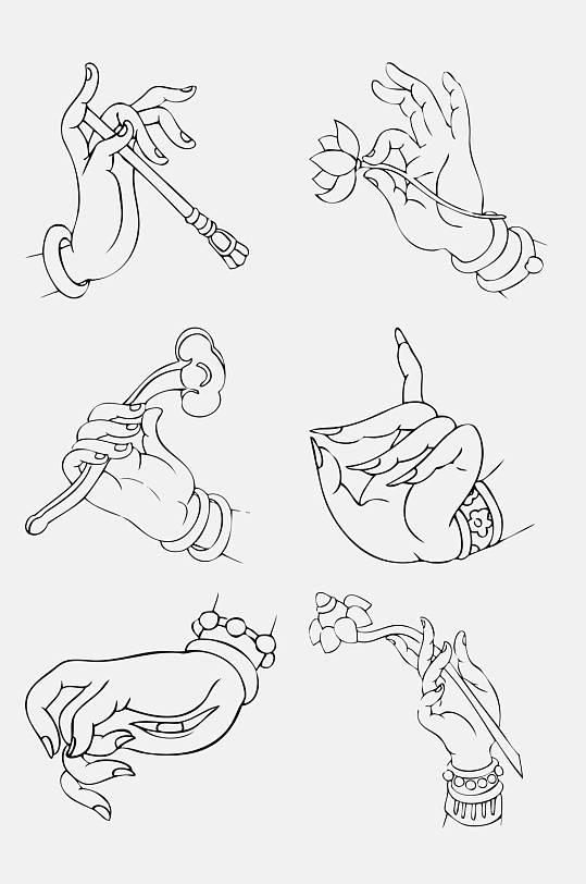 古风大气手绘观音佛手免抠素材