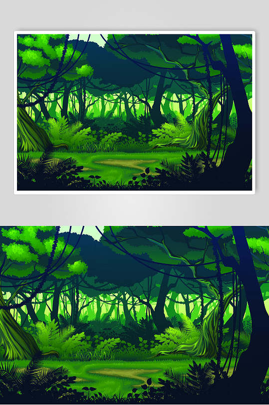 树木黑绿简约创意高端森林环保插画
