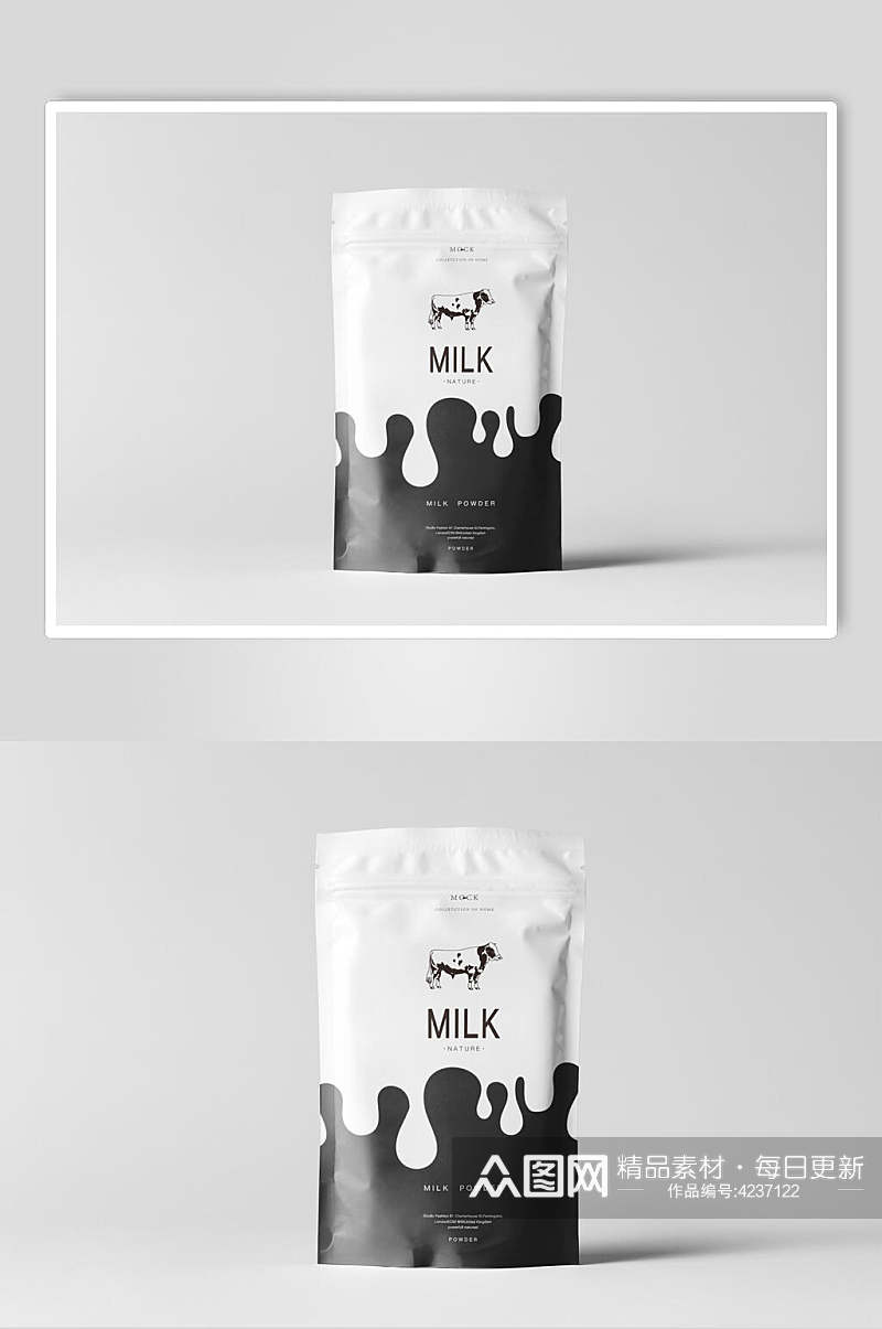 黑白双色卡通奶牛酸奶包装样机素材