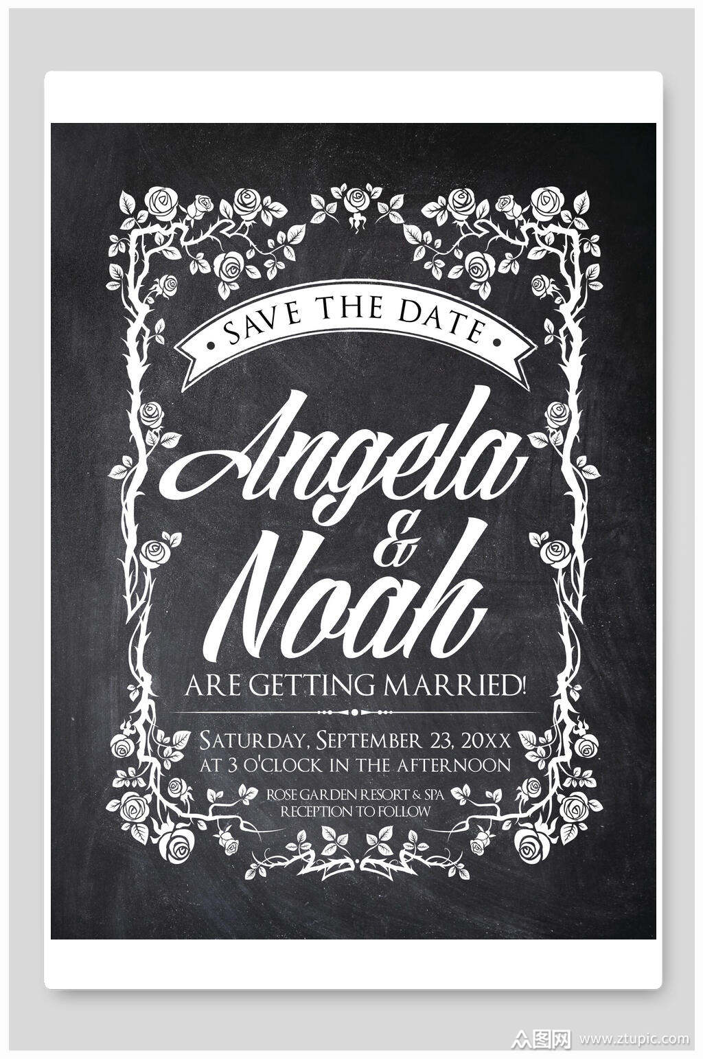 花边英文复古粉笔黑板海报素材