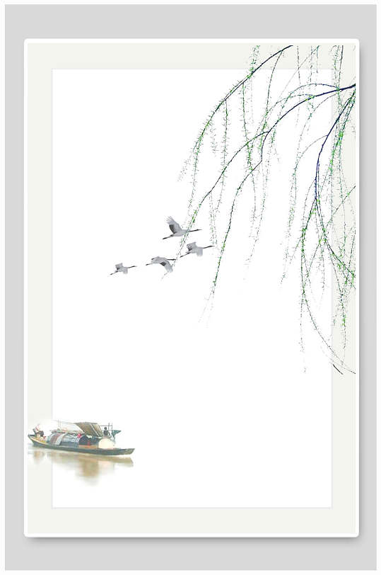 柳条帆船唯美米黄创意高端古风背景