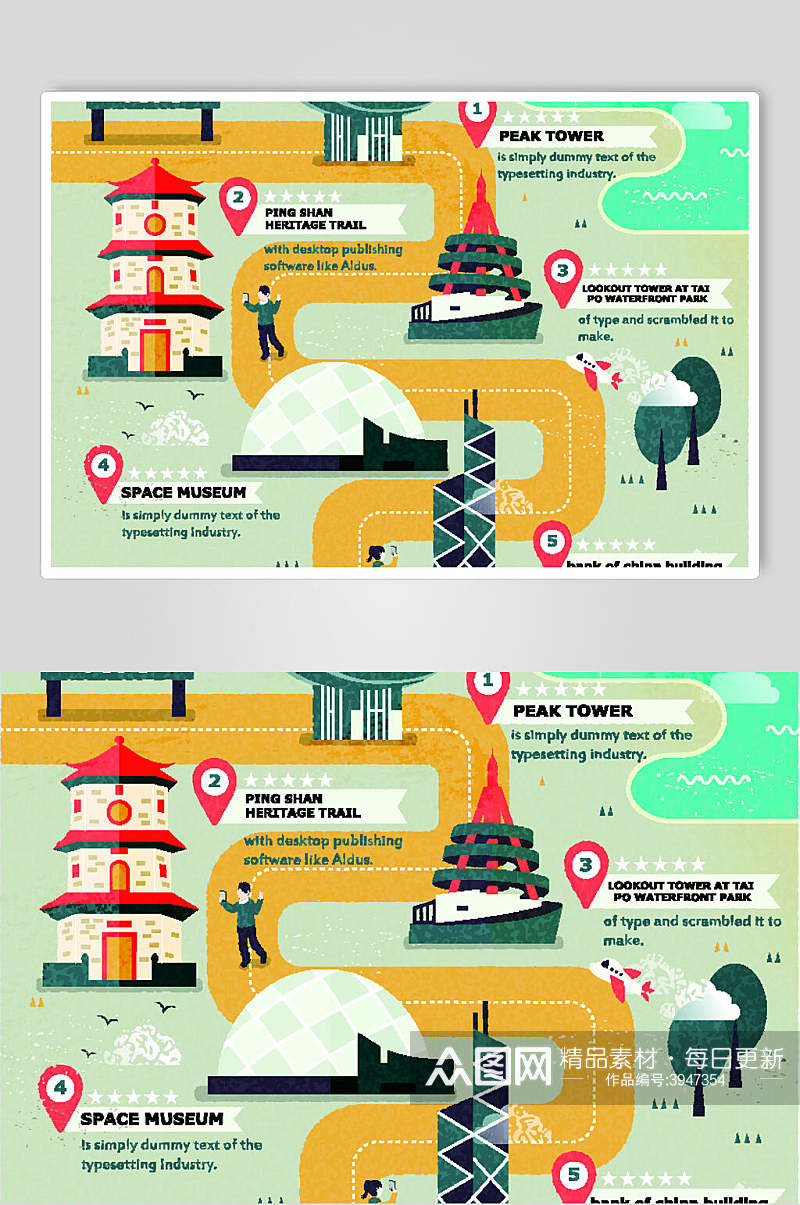 英文地图香港风景美食建筑素材素材