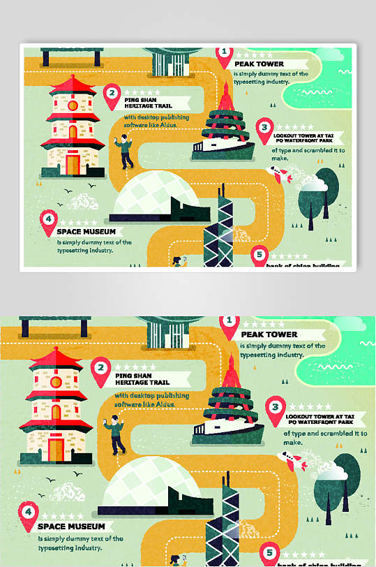 英文地图香港风景美食建筑素材
