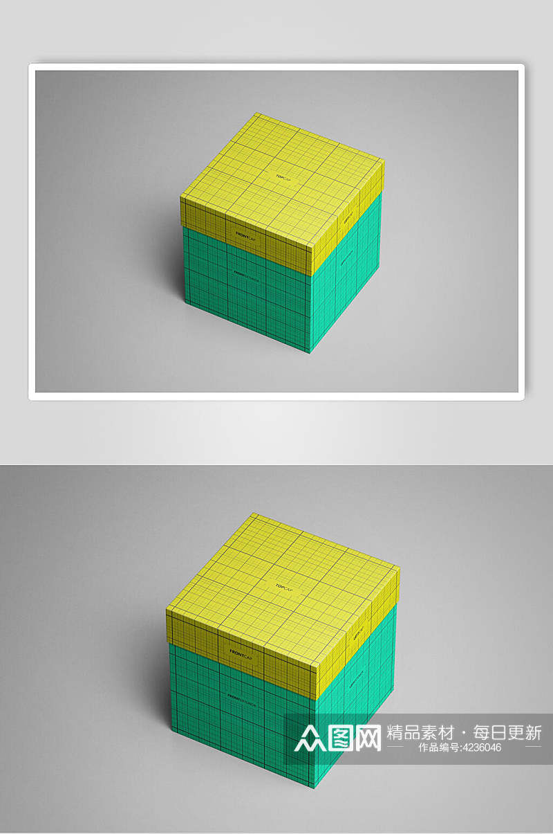 线条黄绿大气高端正方形纸盒样机素材