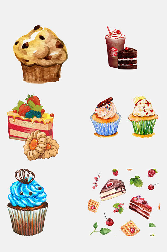 卡通动画手绘蛋糕甜点免抠素材