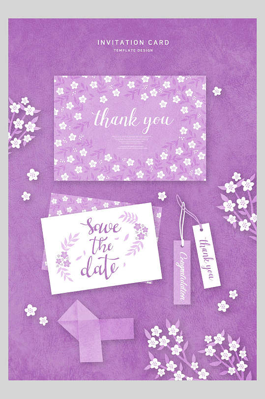 紫色卡片书签时尚鲜花卡片海报