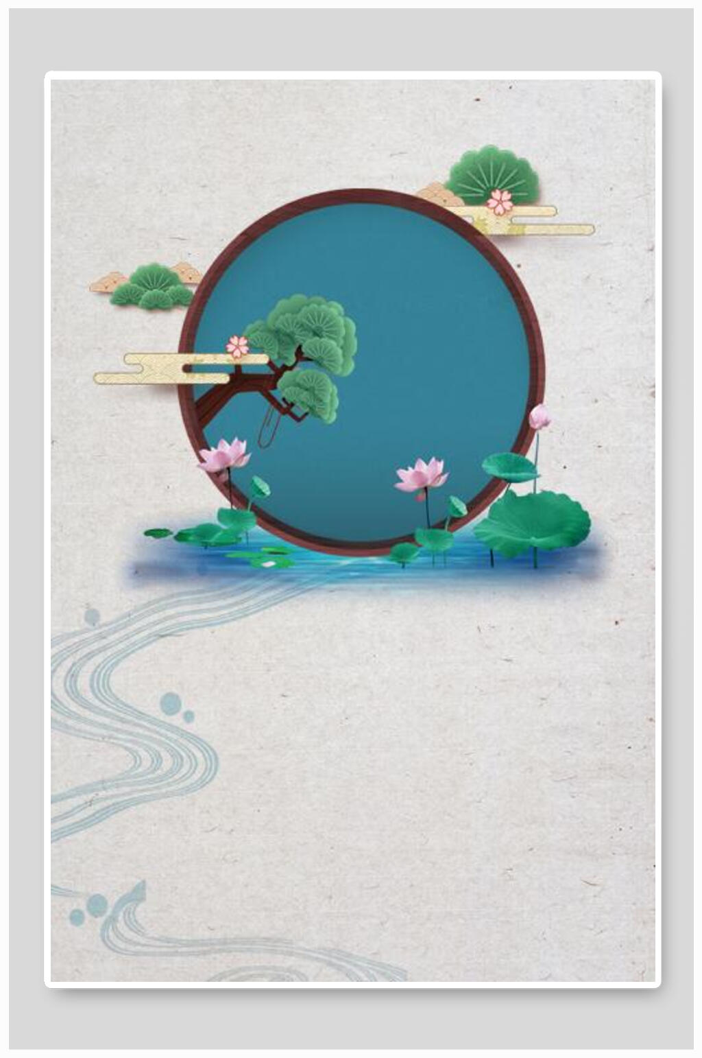 简约大气荷花祥云古风背景素材
