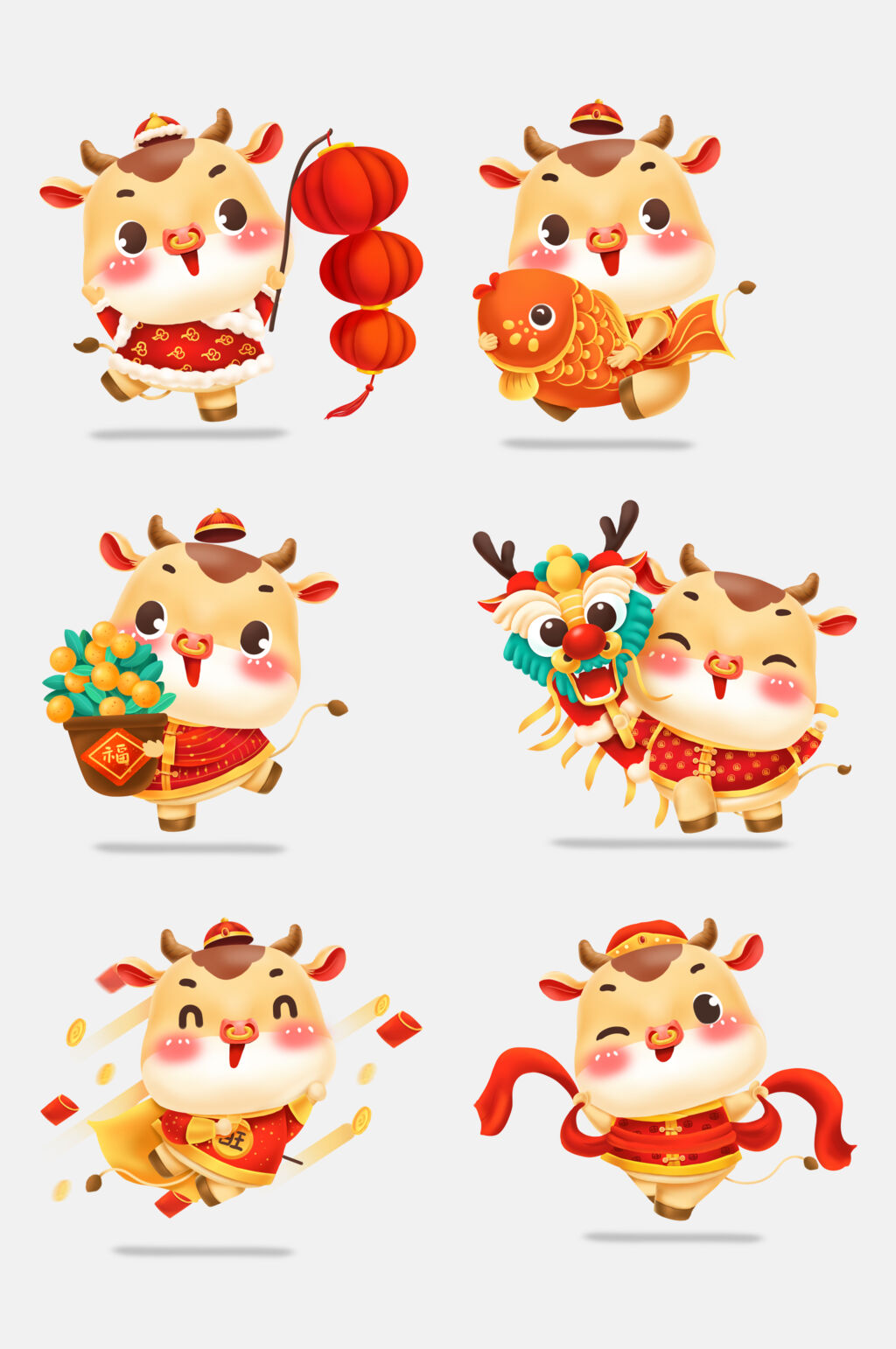 Q版萌娃牛年卡通形象插画免抠素材素材