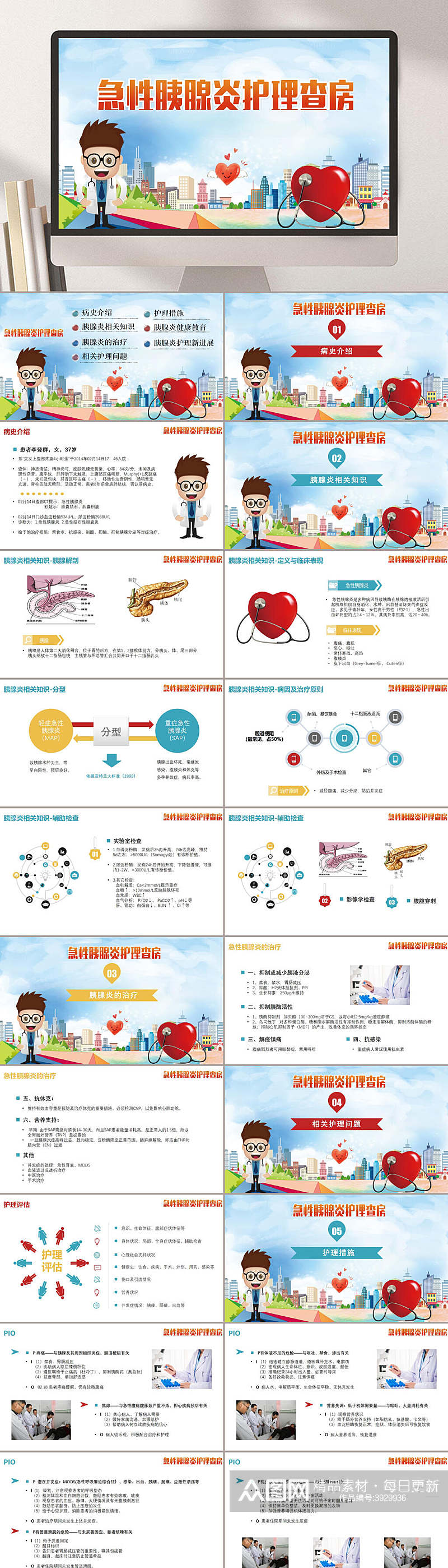 卡通医疗急性胰腺炎护理查房PPT素材