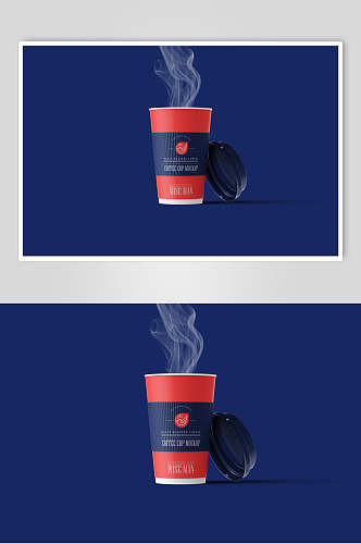 蓝色英文烟雾饮品纸杯智能贴图样机