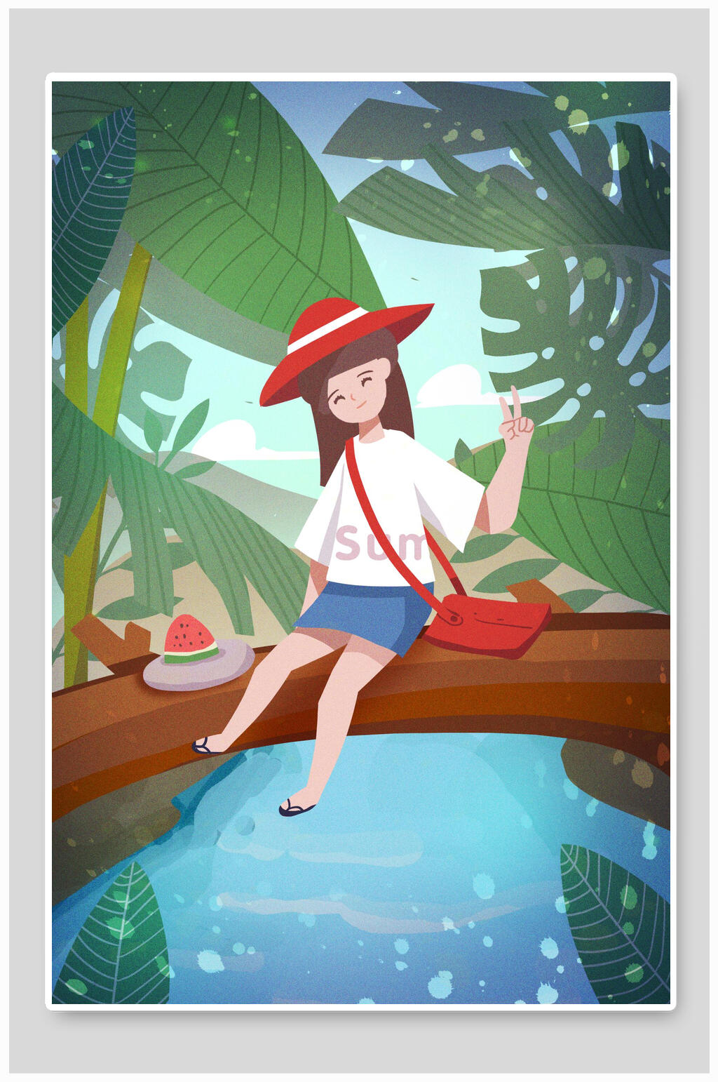 植物西瓜清新可爱唯美手绘森系插画素材
