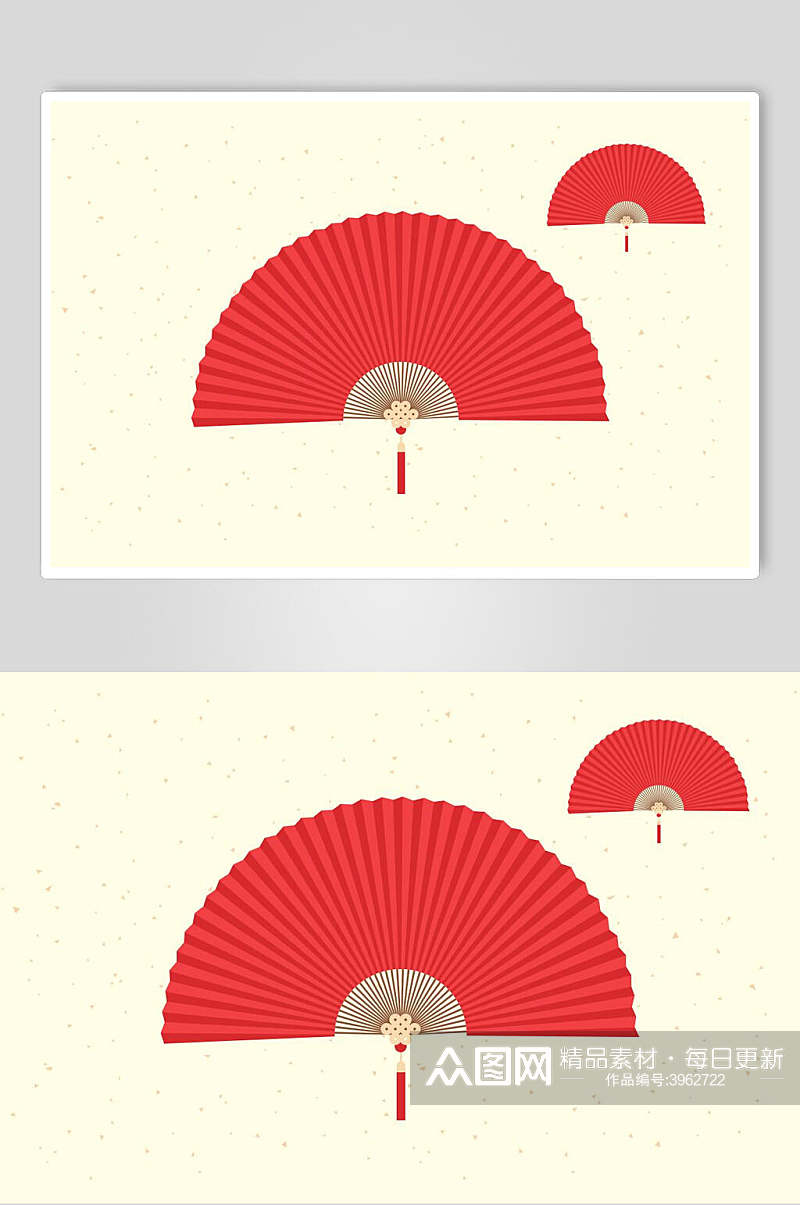 红扇子中式花纹边框素材素材