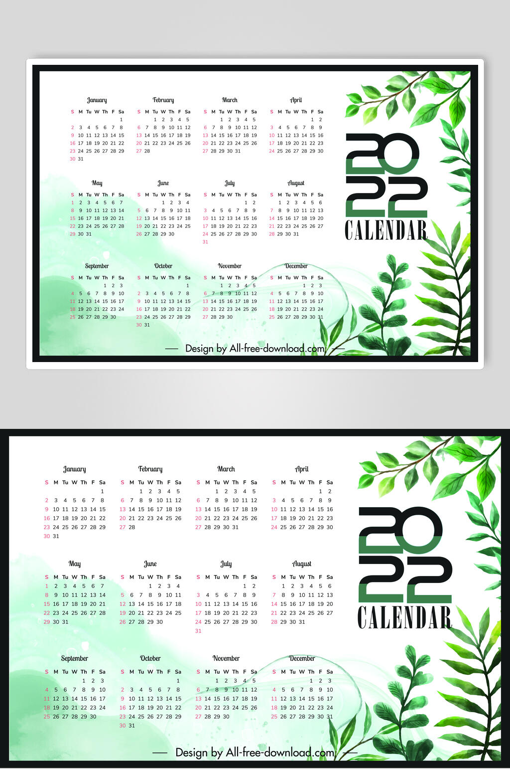 小绿叶虎年日历矢量素材素材