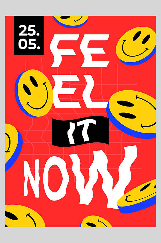 红色活力现在感受电音搞怪笑脸海报