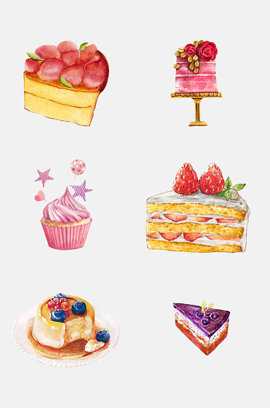 漂亮卡通手绘蛋糕甜点免抠素材