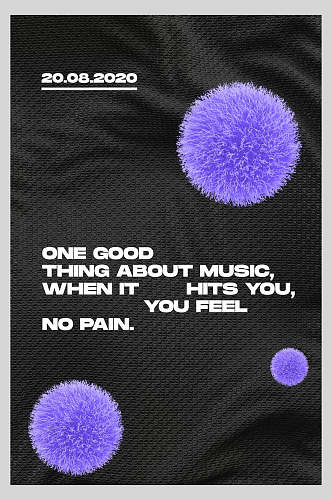黑色紫毛球关于音乐酸性创意INS海报