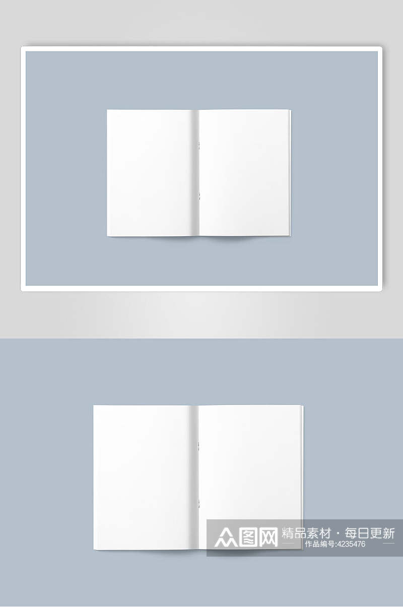 蓝白方形大气高端书籍封面内页样机素材
