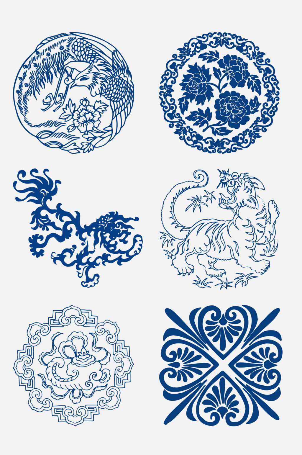 老虎青花瓷免抠素材素材