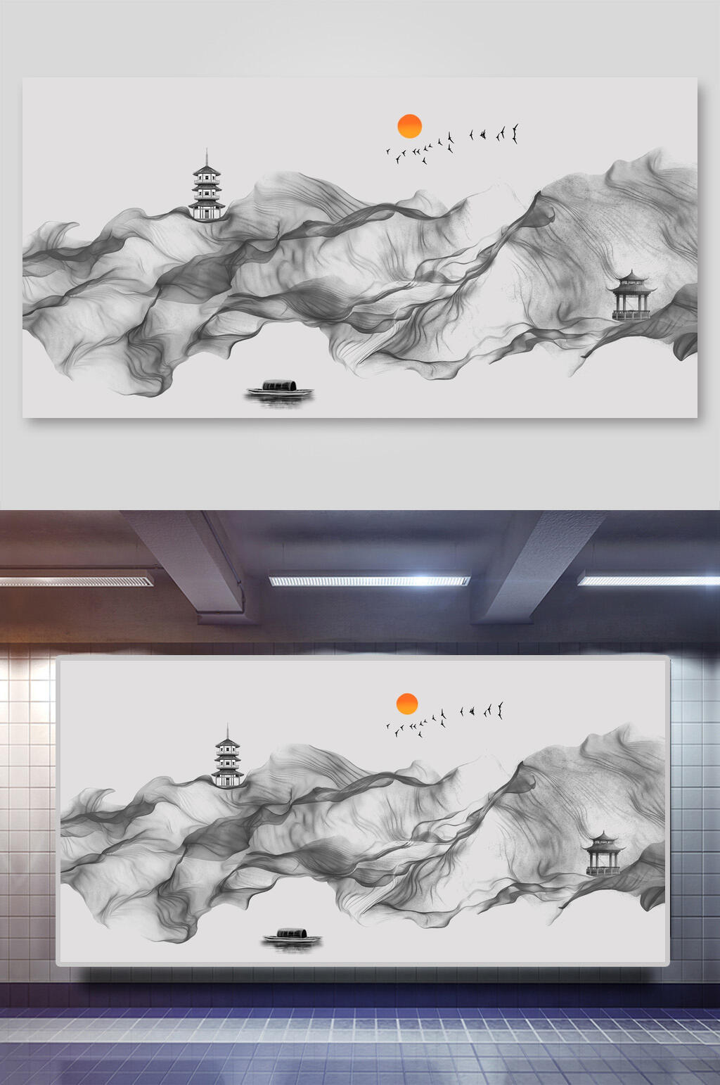 简约洋气时尚高级灰中国风水墨背景素材