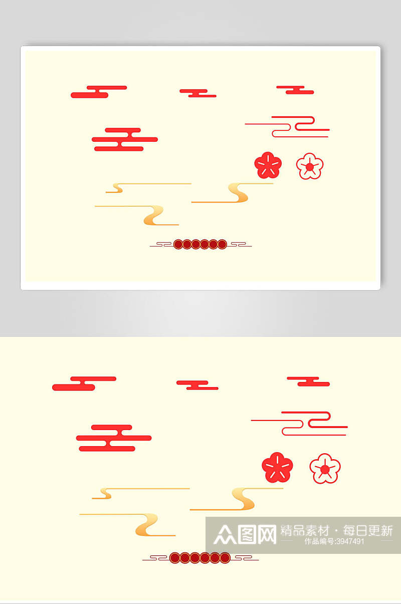 红色创意中式花纹边框素材素材