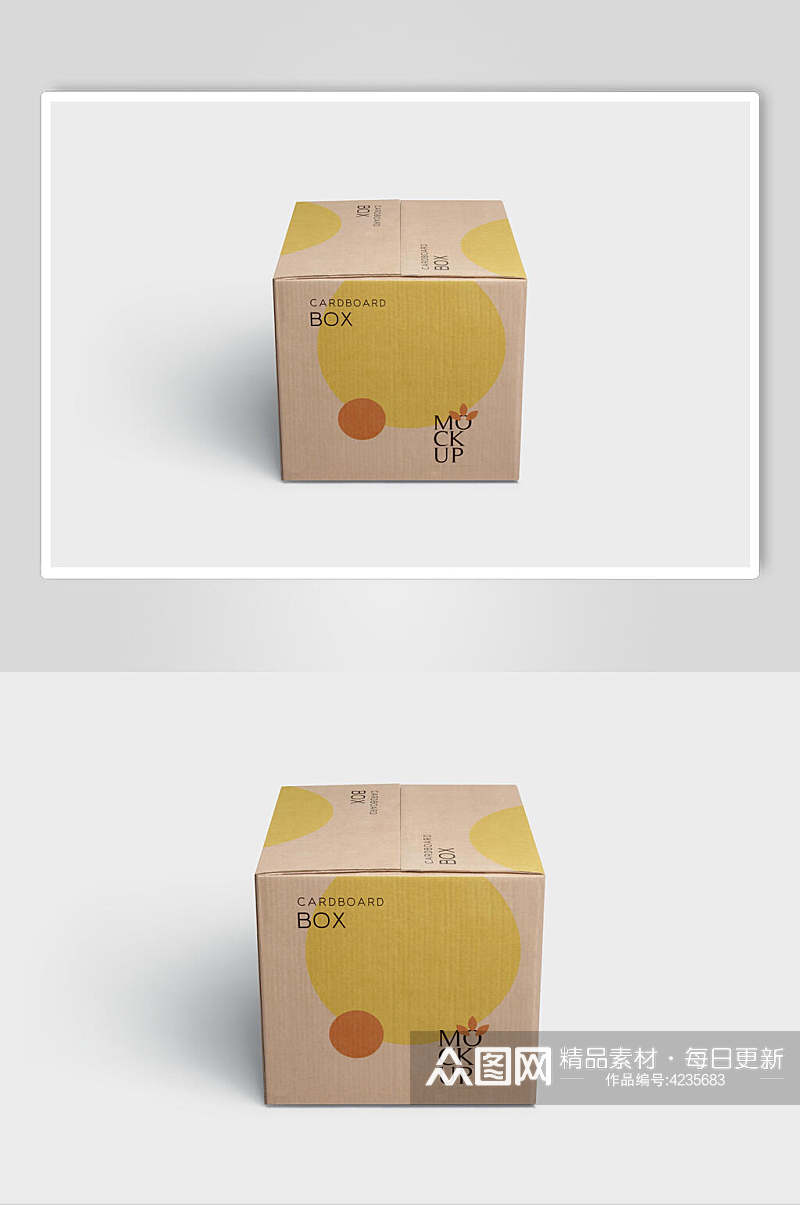 方形立体留白黄清新正方形纸盒样机素材