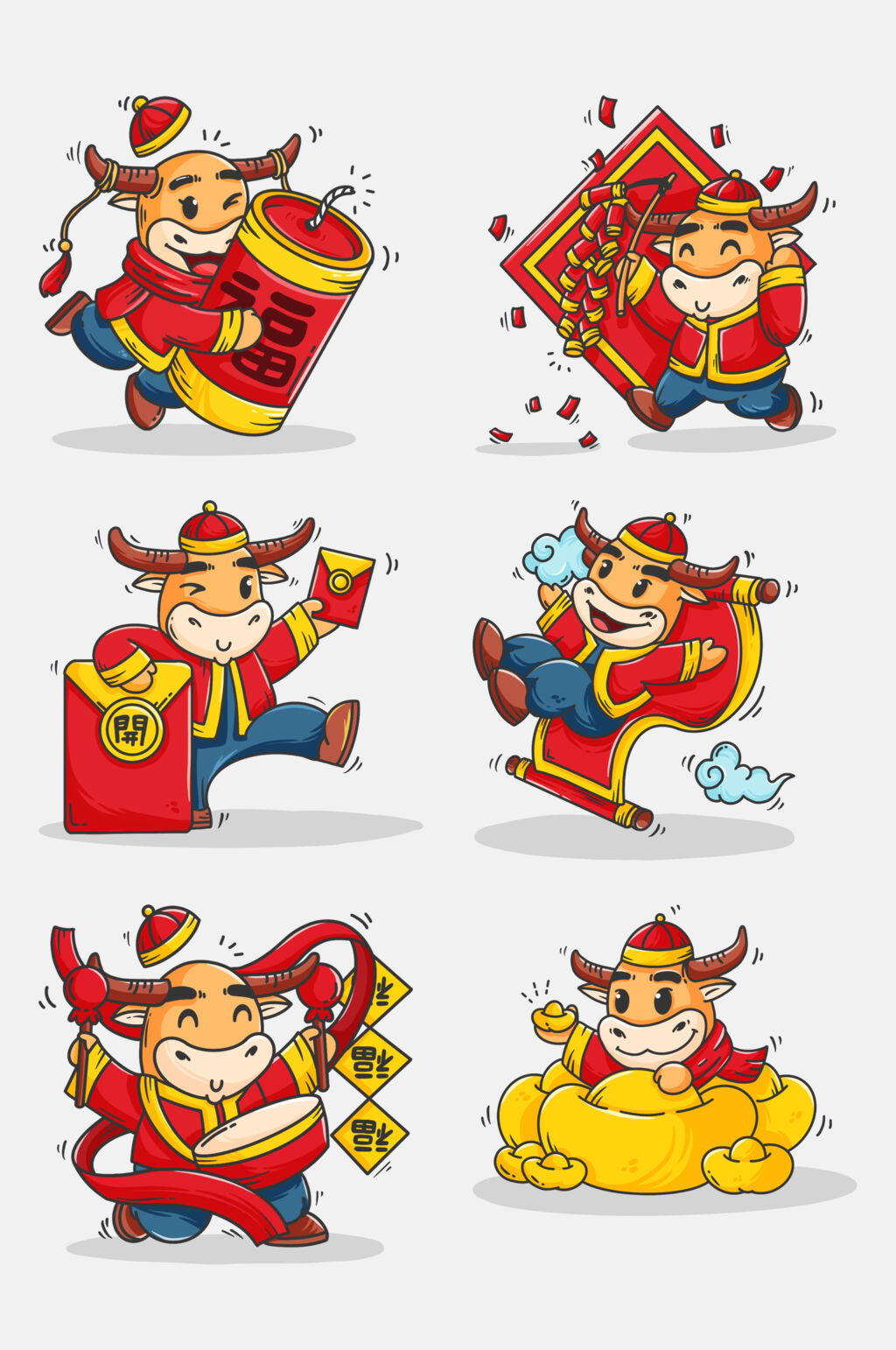 爆竹牛年卡通形象插画免抠素材素材